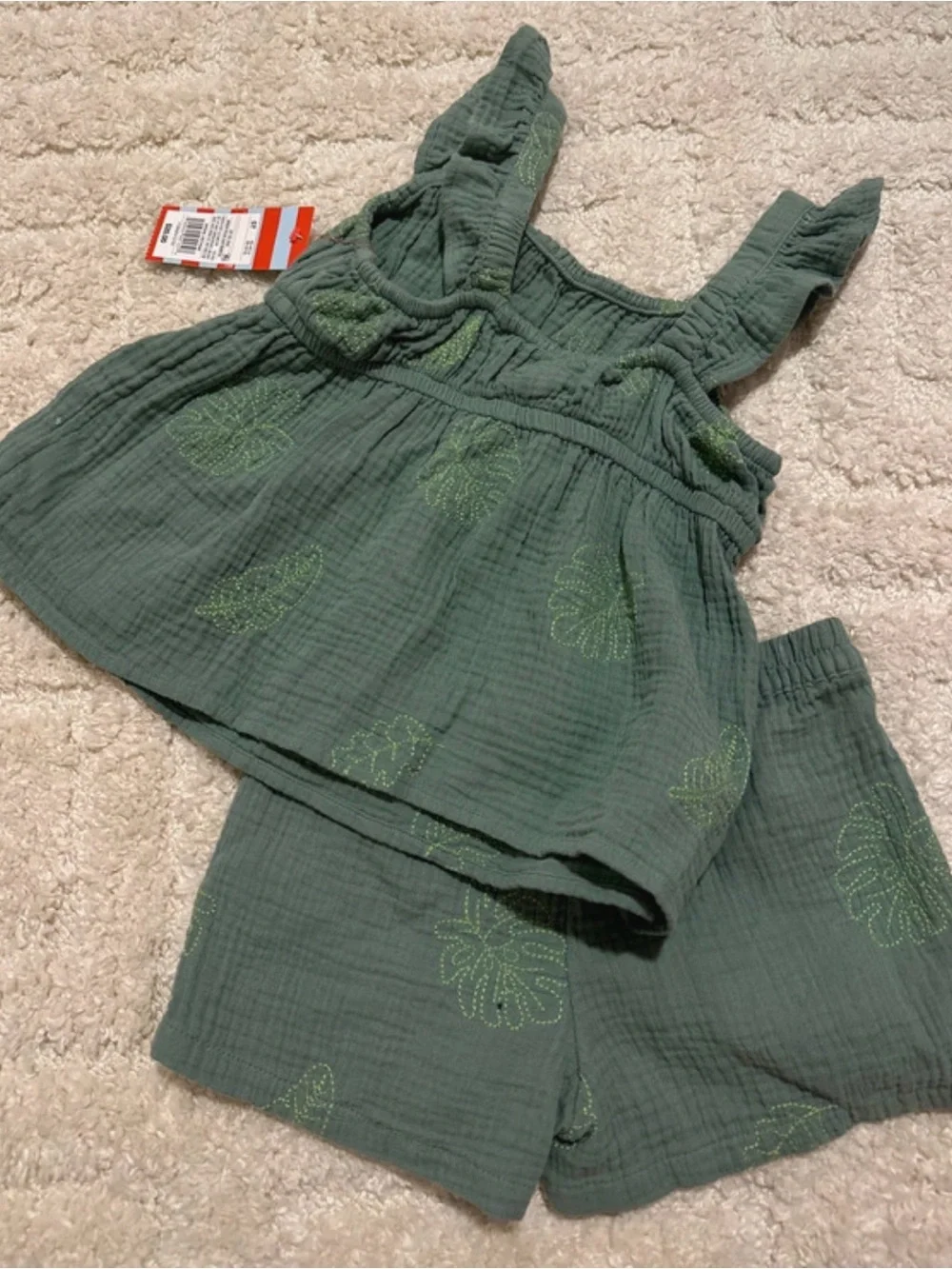 Target Green Leaf-Print Girls Two-Piece Shorts Set